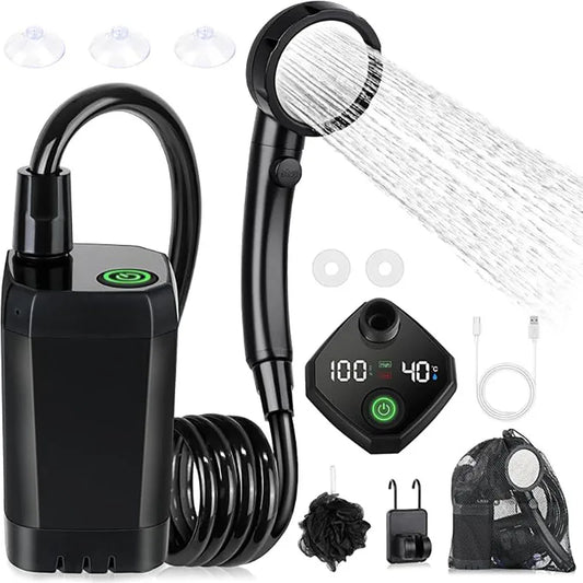 Portable Rechargeable Camping Shower Pump with LED Temperature Display 6000mAh