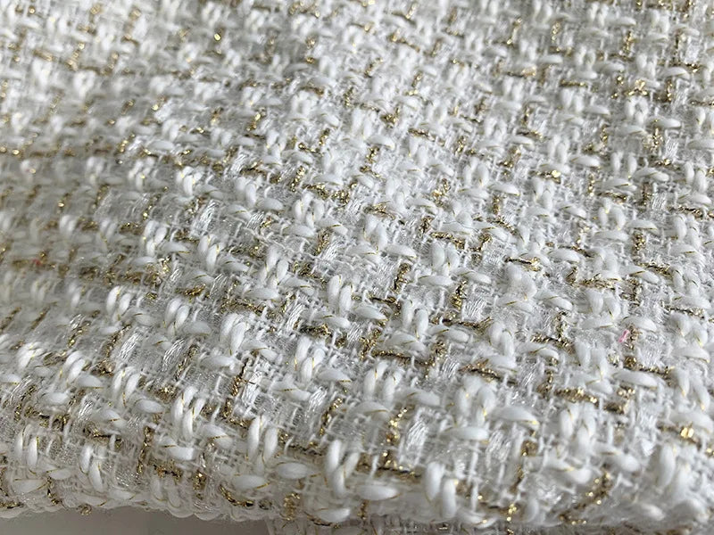 Gold Silk Small Fragrance Fabric, Polyester Woolen Tweed Fabric, Women's Shoes Bags, DIY Clothing Dress, Handmade Manual Sewing