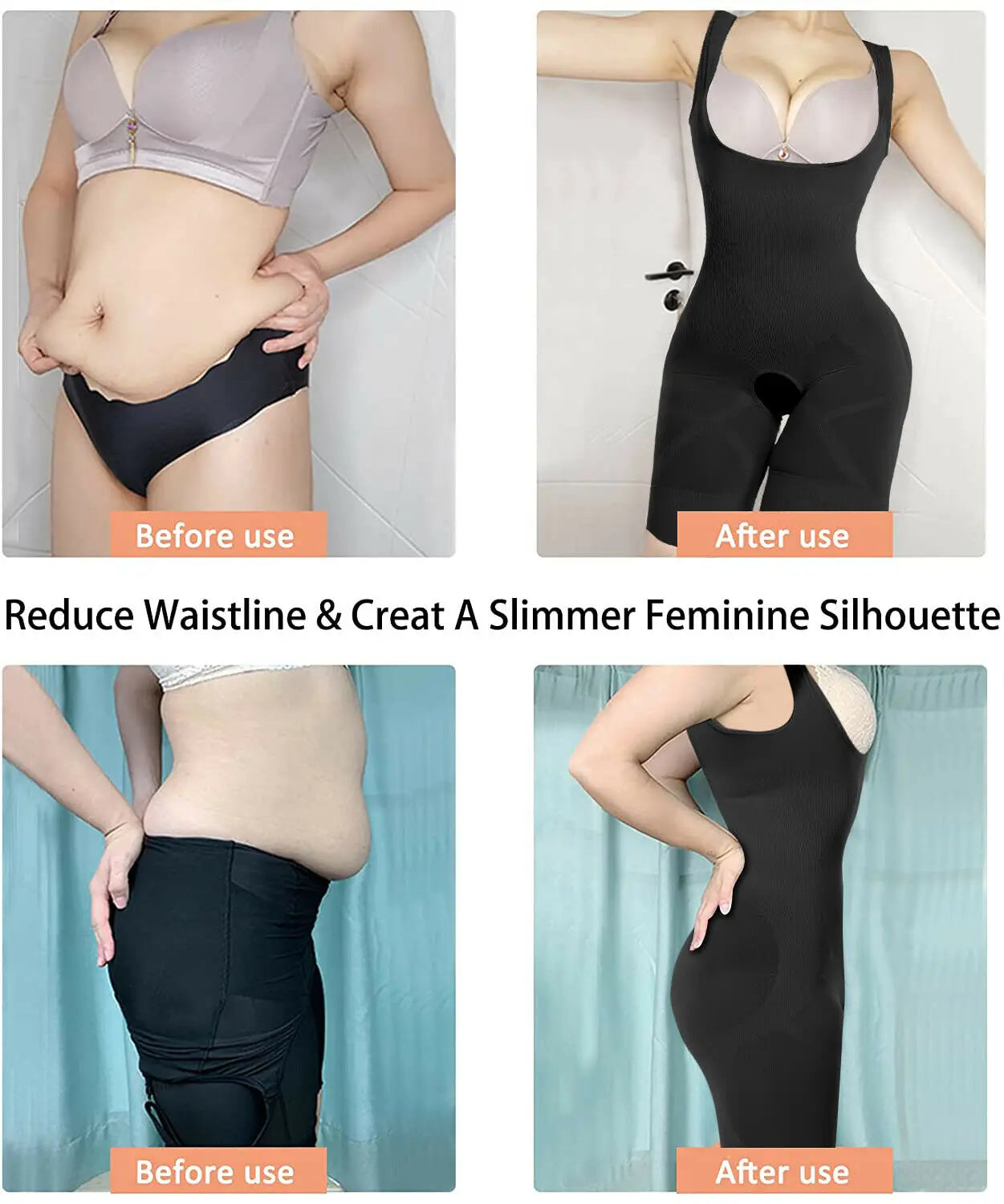 Women Bodysuit Shaperwear Waist Trainer Slimming Under bust Open Crotch Tummy Control Full Body Shaper