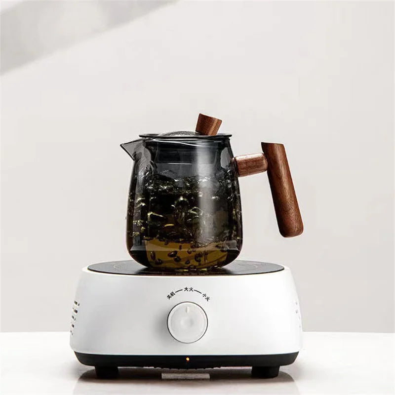 480ml Heat Resistant Glass Teapot with Wood Handle and Infuser
