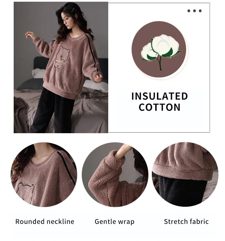 Women’s Winter Flannel Pajama Set – Warm, Thick Coral Fleece 2-Piece Loungewear