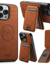 Leather for Magsafe Case for iPhone 16 15 Pro Max 16e 14 Plus 16Plus Bracket Magnetic Back Cover with Card Holder
