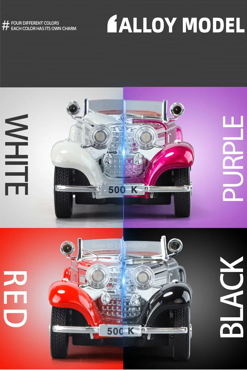 1:32 500K 300SL Vintage Car Model Toy Shock Absorption Alloy Diecast Vehicle Models Sound Light Pull Back Collection Gifts