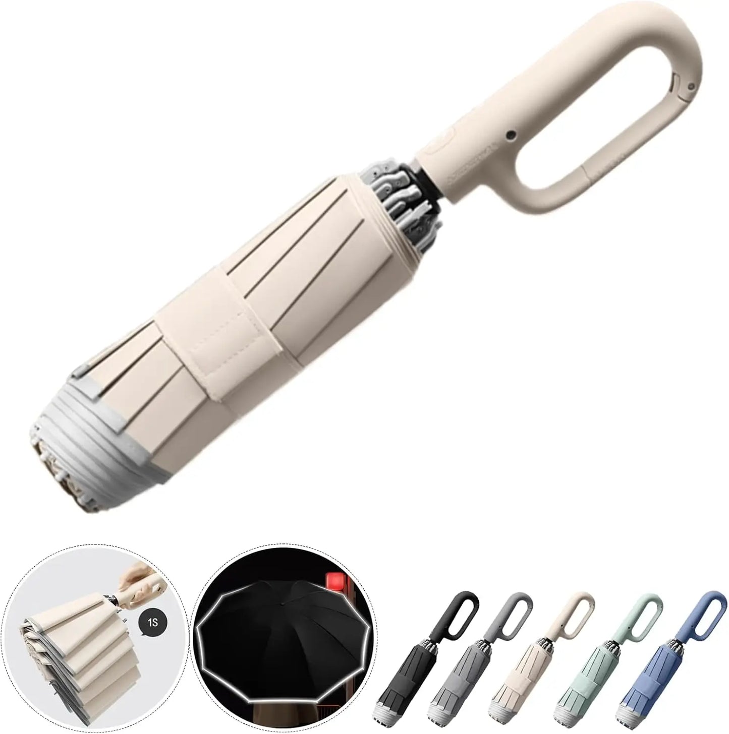 Ring Buckle Automatic Umbrella: Reflective Safety Strip，Reverse Folding, Lightweight Compact Travel Portable