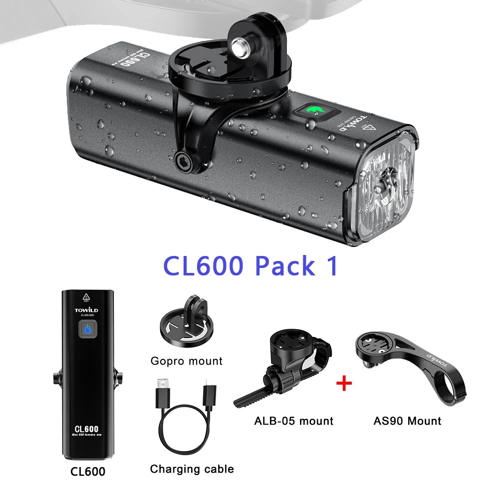 CL600S Bike Light Front Lamp 600 lumens USB Rechargeable LED 2600mAh Bicycle Light IPX6 Waterproof MTB Bicycle headlights