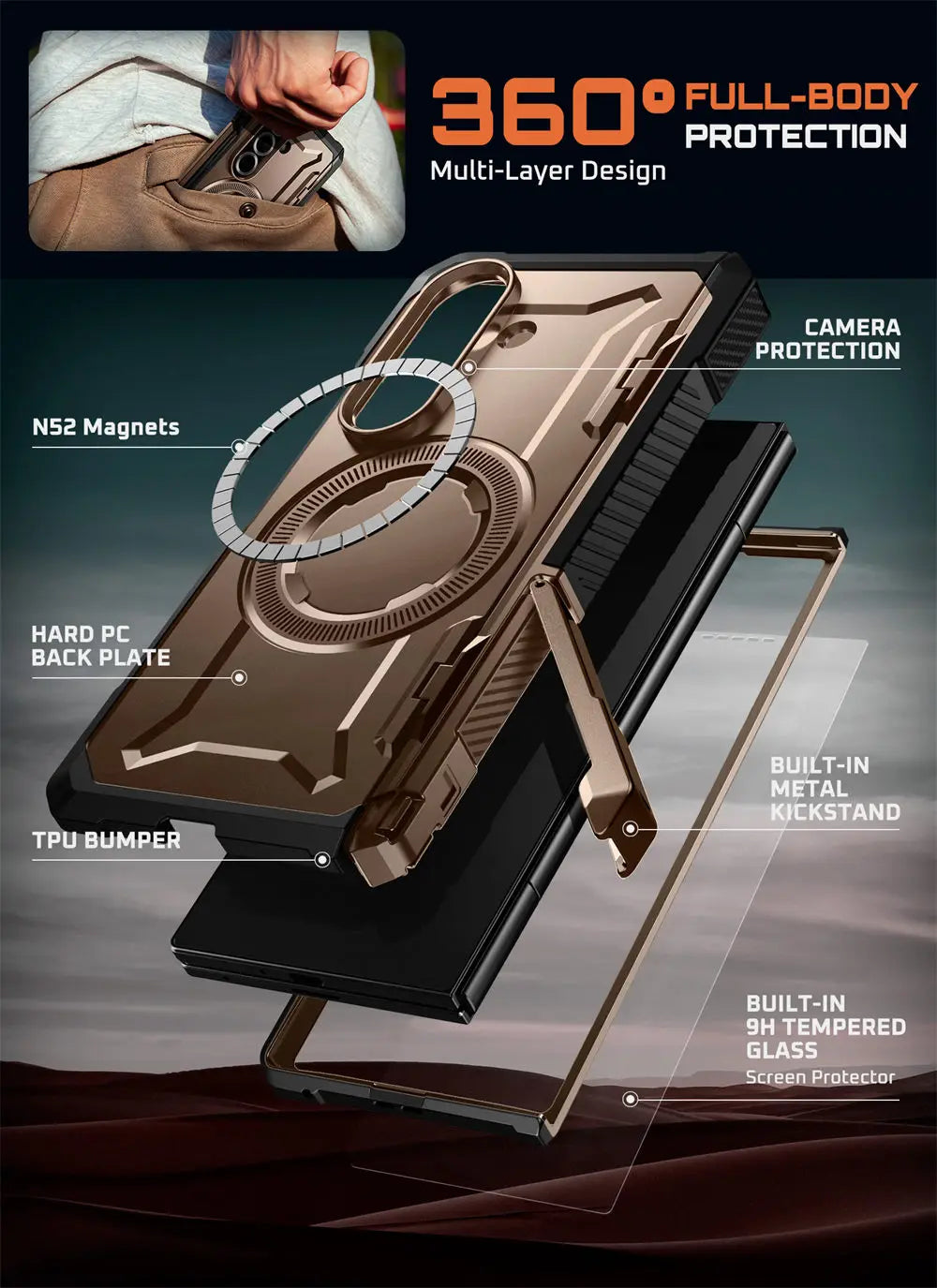 For Samsung Galaxy Z Fold 7 Case UB Grip Anti-Scratch Heavy Duty Rugged  Phone Case with Screen Protector