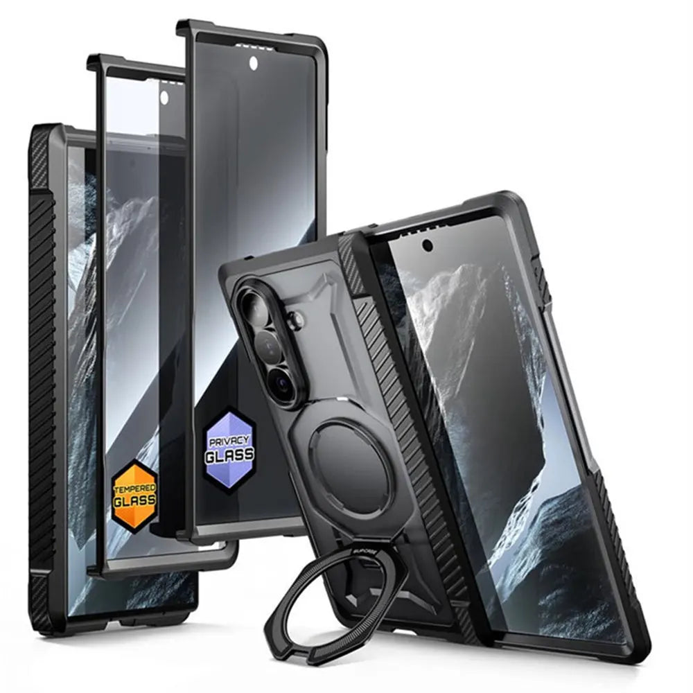 Full Body Rugged Phone Case with Magnetic Ring Kickstand and HD Clear and Privacy Screen Protectors for Samsung Galaxy Z Fold 8 Ultra