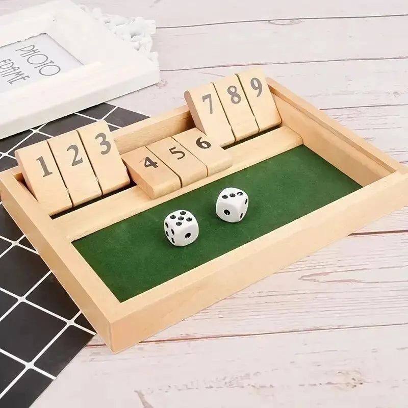 Wooden Four Sided Shut the Box Number Dice Board Game