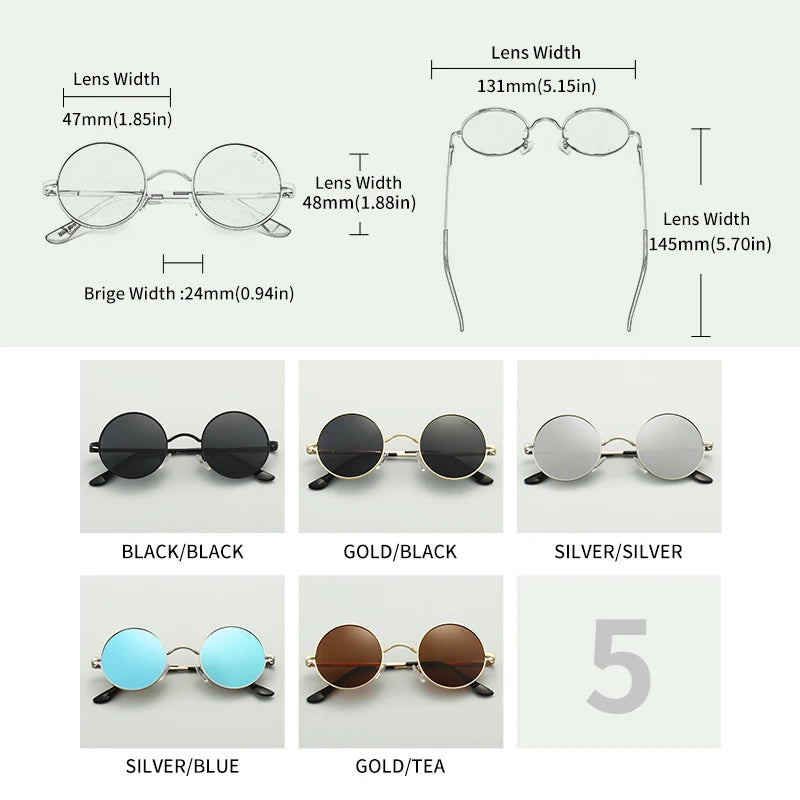 Steampunk Round Metal Polarized UV400 Sunglasses Vintage Unisex Fashion Eyewear