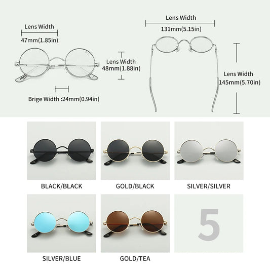 Steampunk Round Metal Polarized UV400 Sunglasses Vintage Unisex Fashion Eyewear