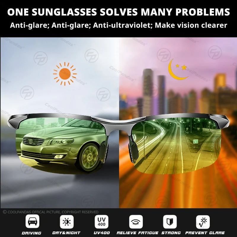Aluminum Frame Photochromic Polarized UV400 Day Night Driving Safety Sunglasses for Men