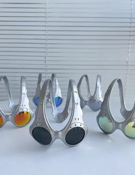 Sunglasses Retro Round Headband Personalized Trend Eyewear Anti-Blue Light UV Protection Full Metal Frame Party Jewelry