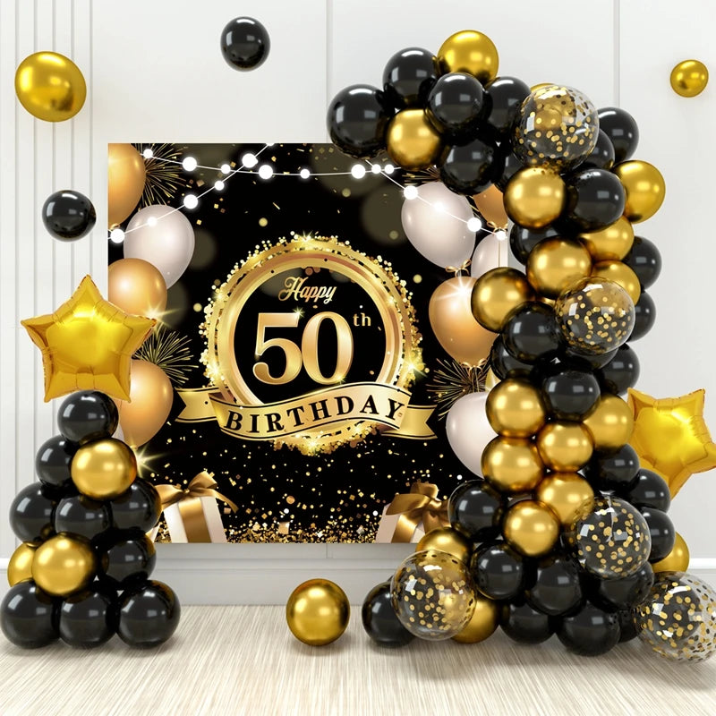 Happy 50th Birthday Backdrop Background Banner For Man Napkin Balloon Door Curtain 50 Years Anniversary 50 Birthday Party Decor