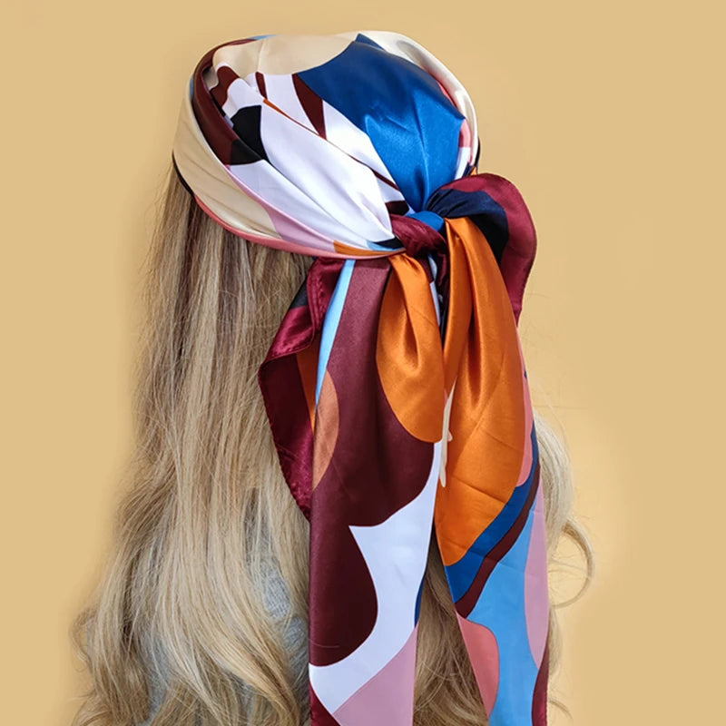 Kerchief Silk Satin Neck Scarf Women Print Hijab Female Square Shawls Wraps office Lady muffler bandanna