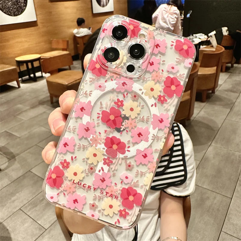 MagSafe Clear Flower Case – Shockproof & Wireless Charging Compatible iPhone Series