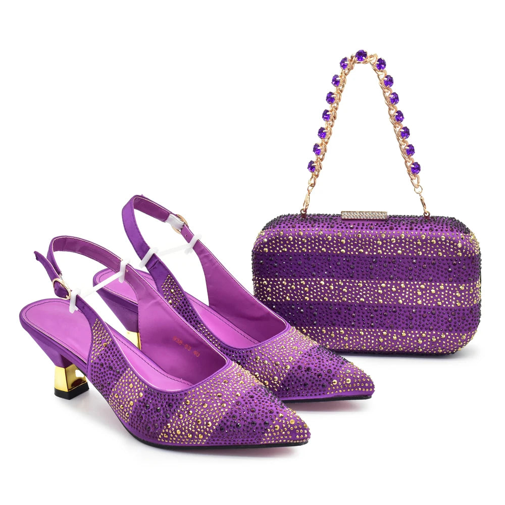 Matching Shoes and Bag for Women for Weddings Elegant Woman Heeled Shoes Medium Heel Shoes for Women Rhinestone Party Pumps