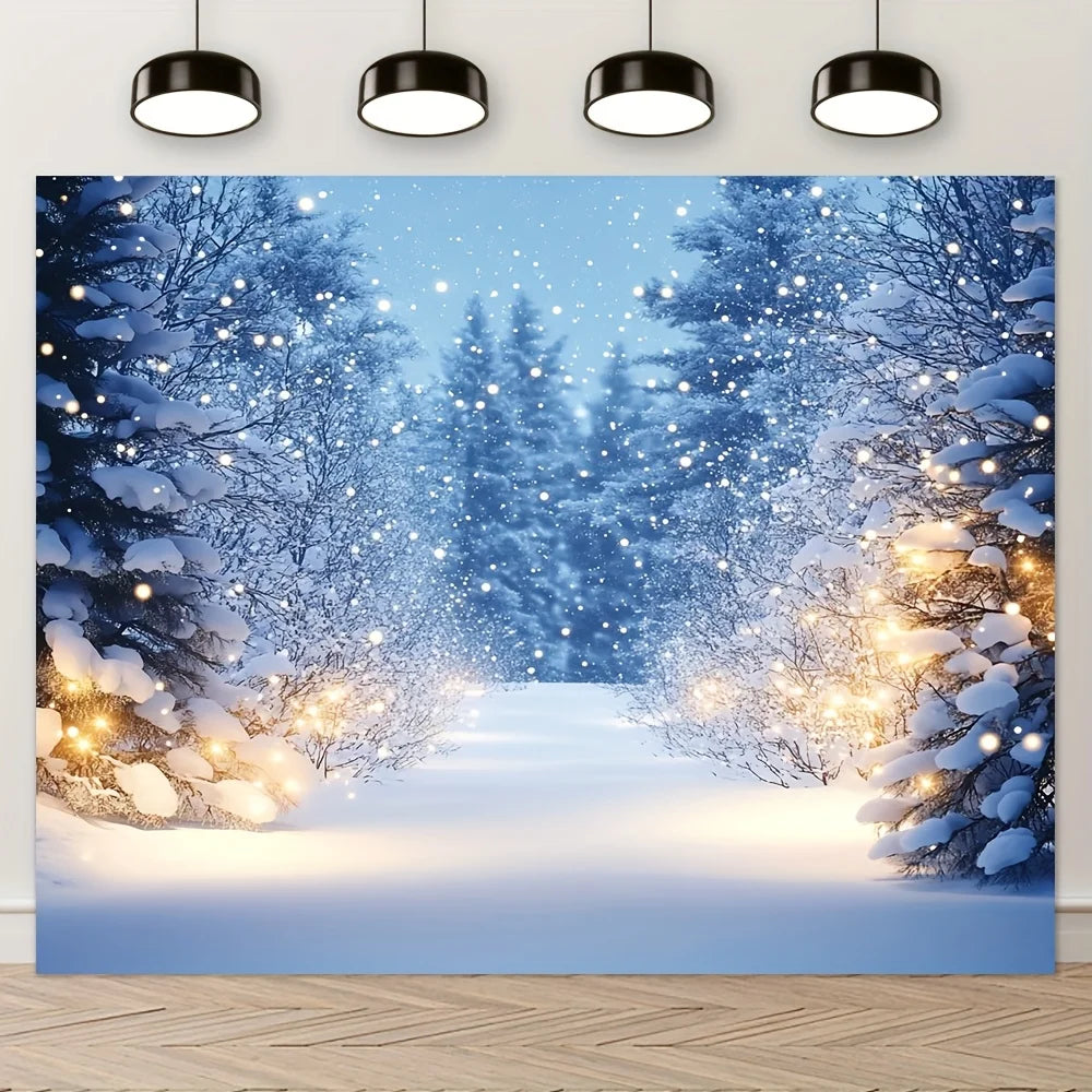 Winter Solstice Snow Scene Tapestry Warm Glow Forest with Fluttering Snowflakes Living Room Feature Wall Room Decor