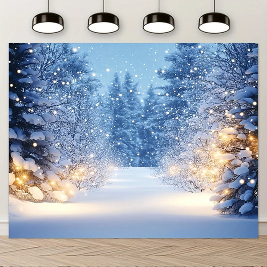 Winter Solstice Snow Scene Tapestry Warm Glow Forest with Fluttering Snowflakes Living Room Feature Wall Room Decor
