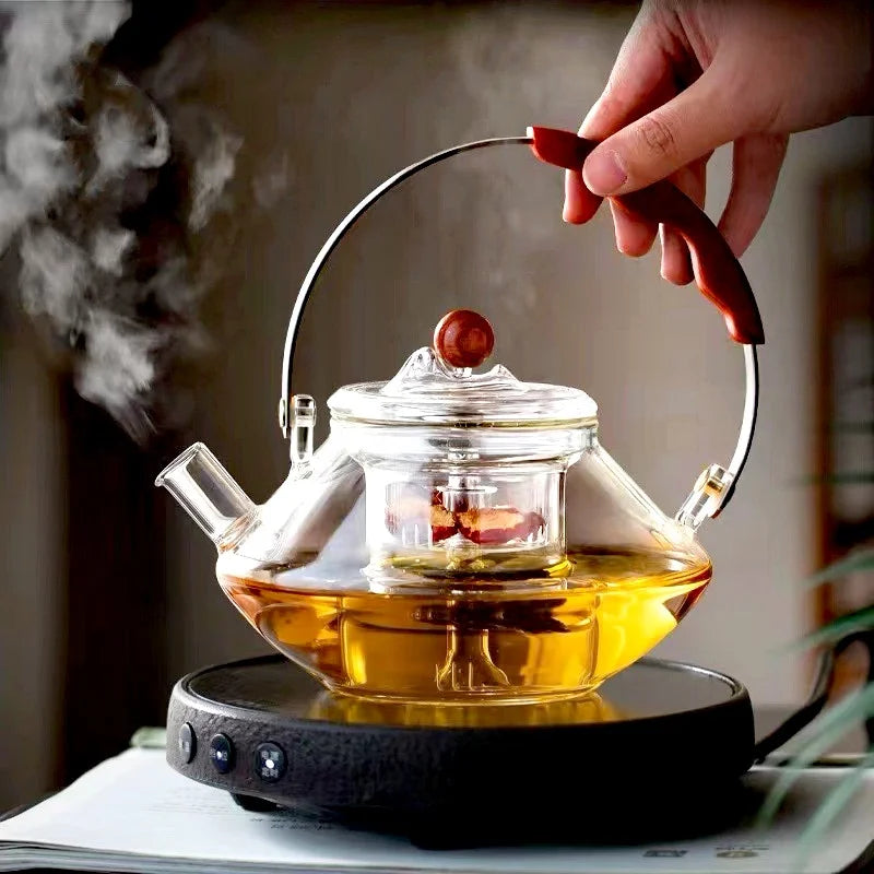 Kung Fu Tea Set Beam Glass Teapot Pottery Stove Tea Water Separation Tea Pot Cooking and Steaming Dual Purpose Tea Kettle