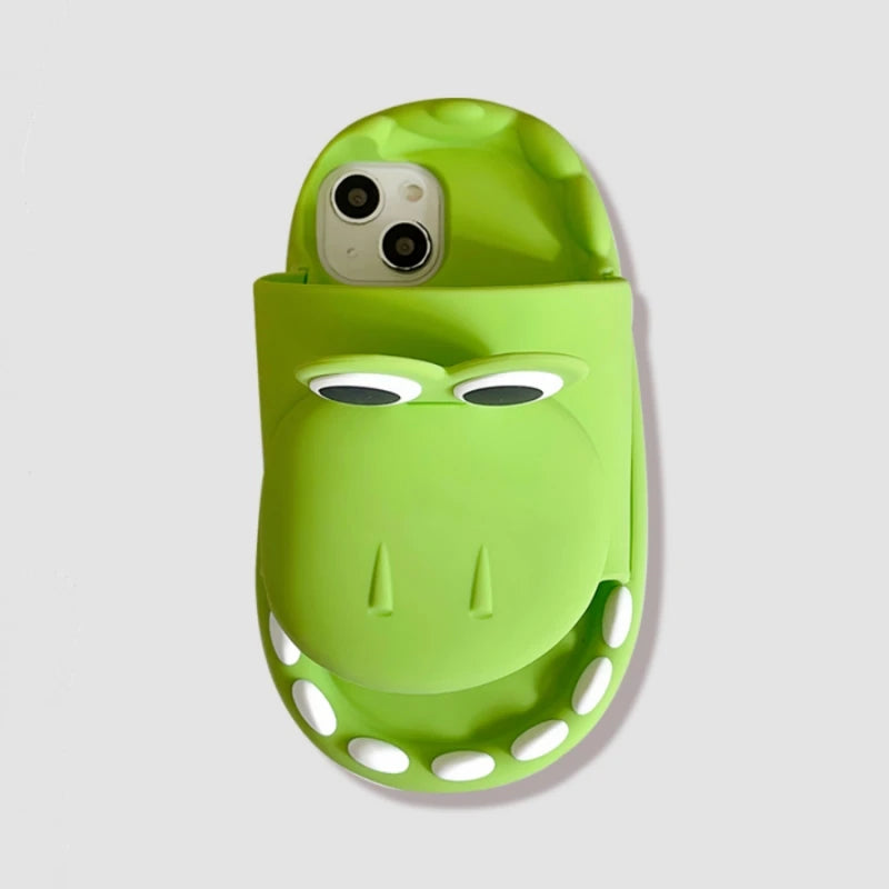 Cute 3D Dinosaur Slipper Halloween Phone Case Silver For iPhone 15 14 13 Pro Max Funny Animal Shockproof Camera Protection