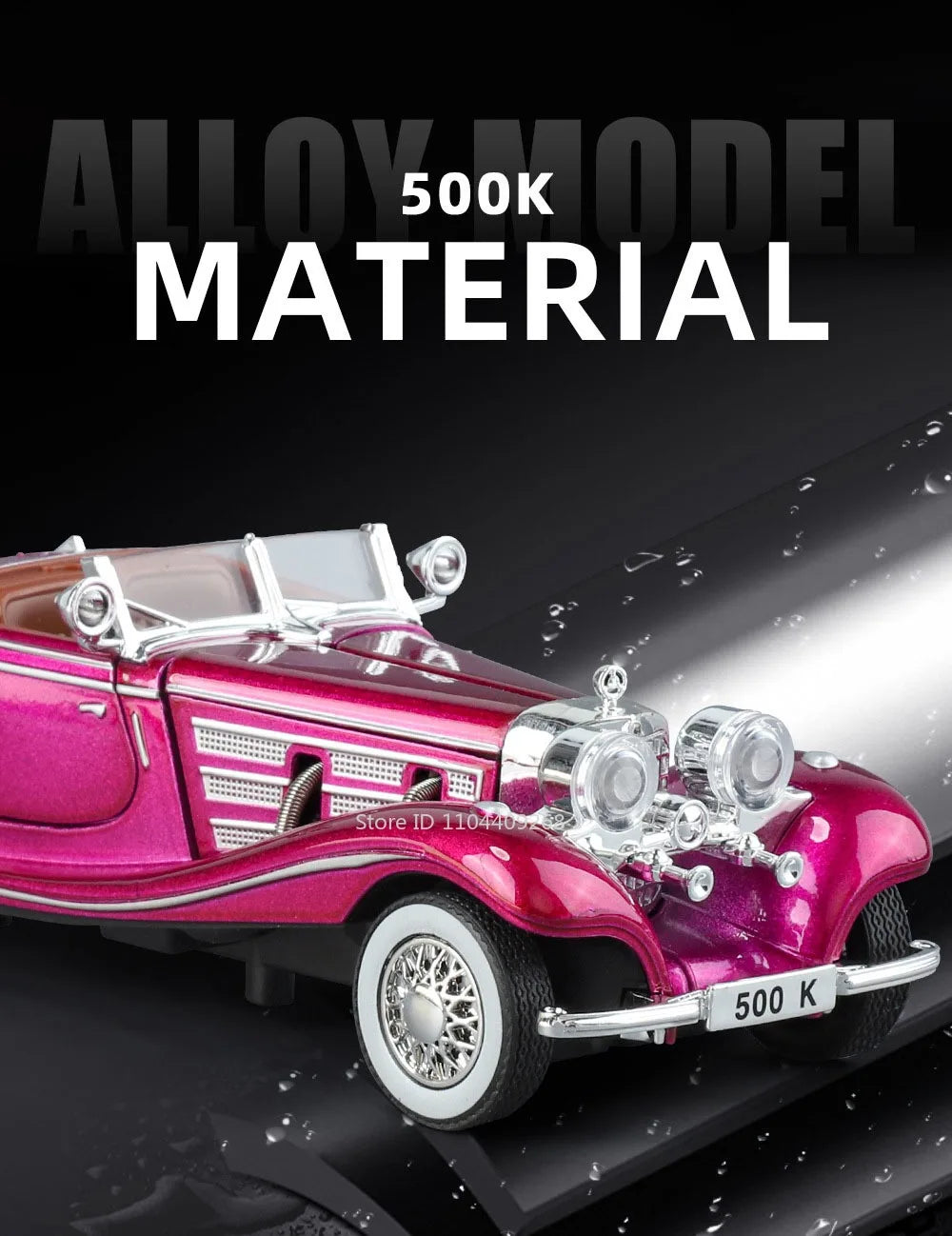 1:32 500K 300SL Vintage Car Model Toy Shock Absorption Alloy Diecast Vehicle Models Sound Light Pull Back Collection Gifts