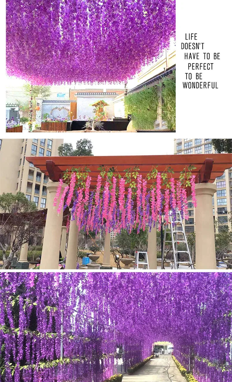 12pcs Fake Wisteria Artificial Flowers Garland for Arch Wall Wedding Decor Ivy Rattan Fake Flower Wreath Home Garden Decoration