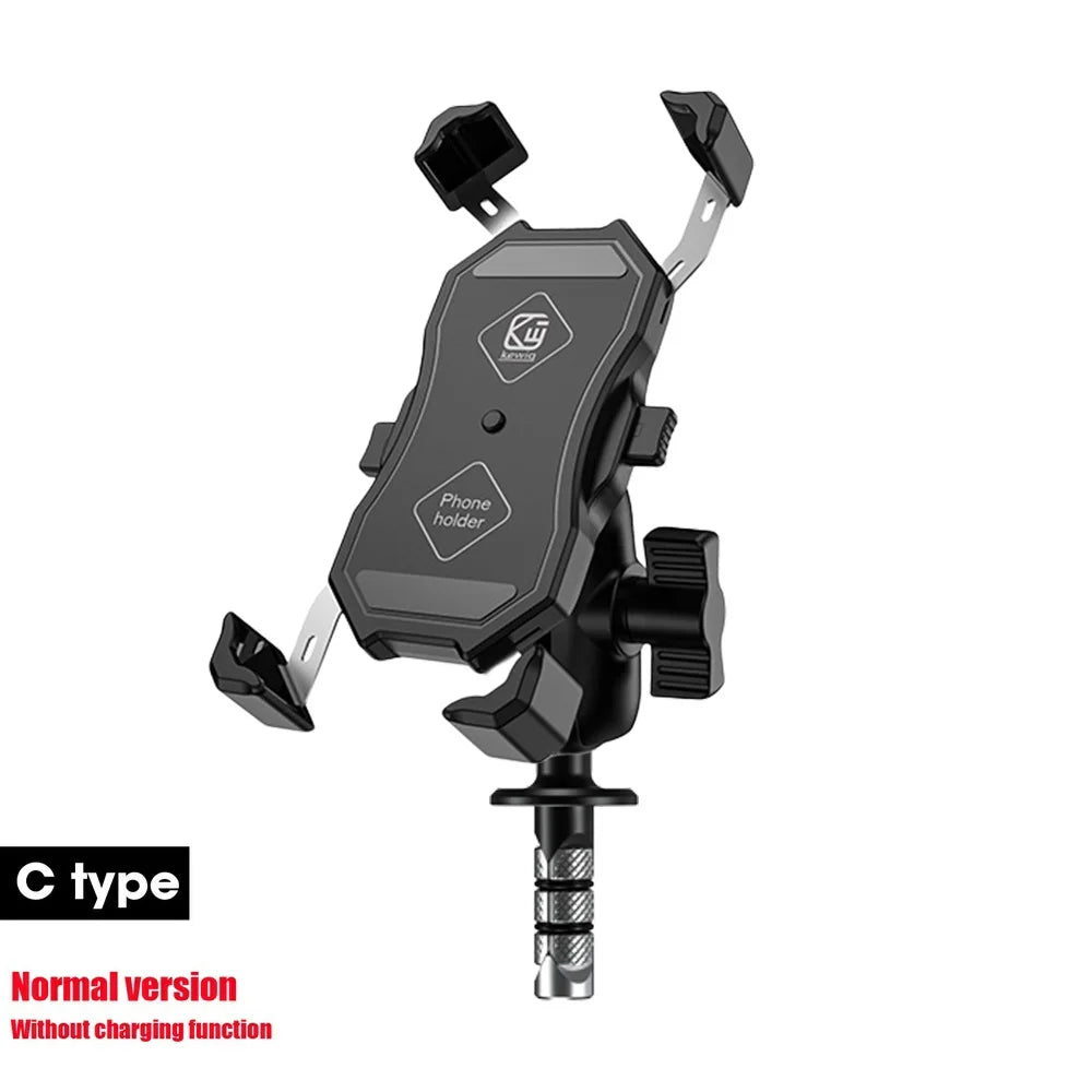 Motorcycle Fork Stem Wireless Charger 15W Qi/USB Quick Charge Phone Holder Handlebar Mirror Mount with 1" Ball for 3.5"-6.8"