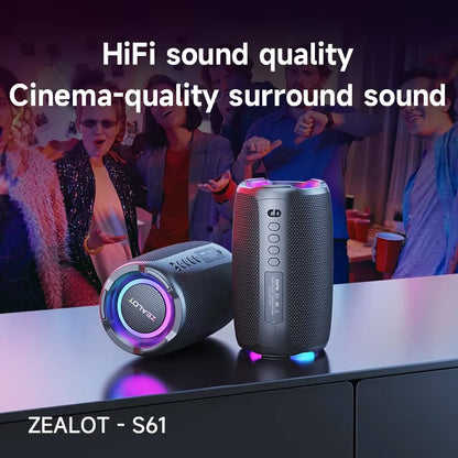 ZEALOT S61 Portable Bluetooth Speaker Double Diaphragm Wireless Subwoofer Waterproof Outdoor Sound Box Stereo Music Surround