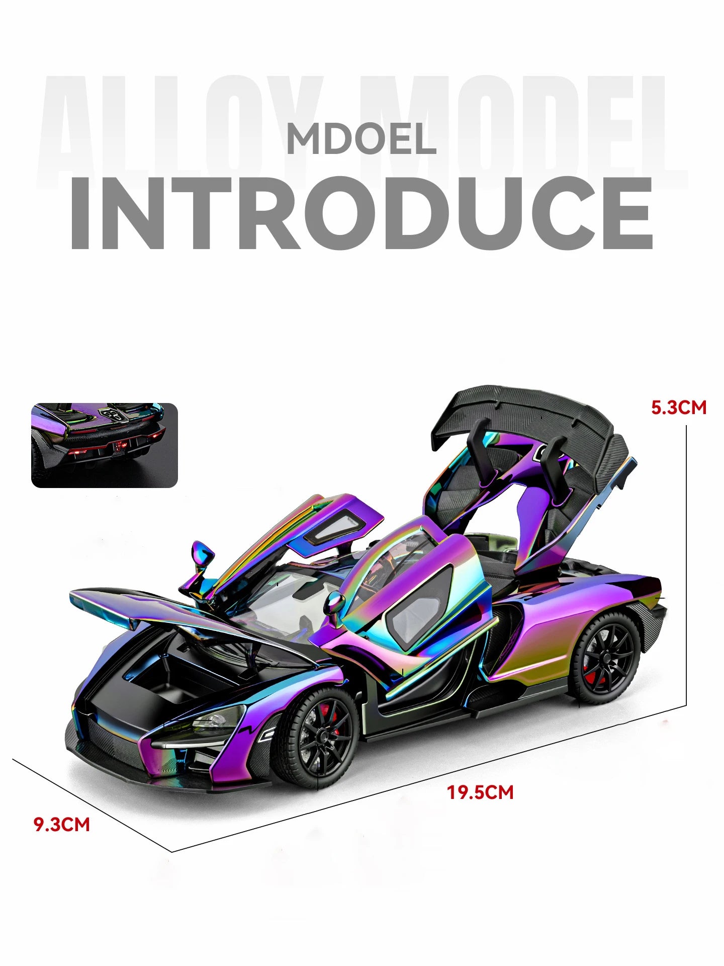 1 24 Scale Senna Supercar Diecast Pull Back Model Car with Sound and Light