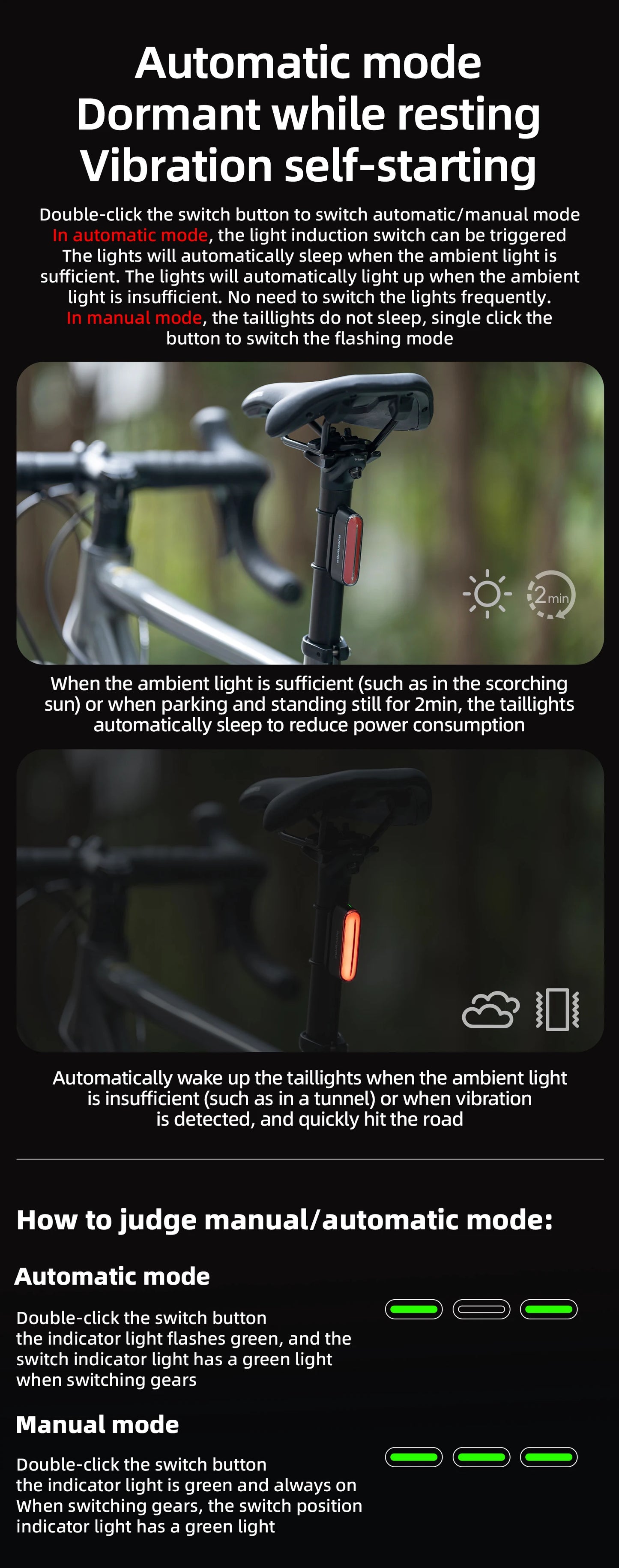 Bicycle Taillight  Install 400mAH Type-C IPX6 Waterproof  Smart Brake Sensing Rear Light MTB Road Cycling Light