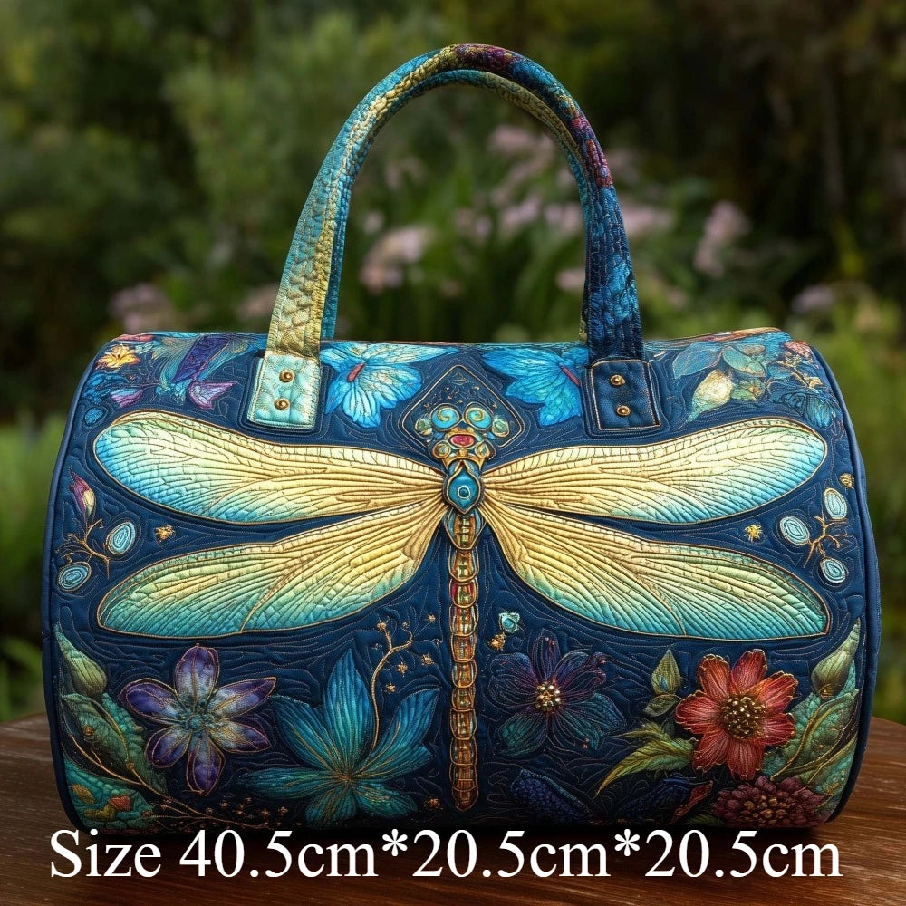 3D Printed Quilted Dragonfly Tote Bag Vibrant Butterfly Travel Bag Artistic Shoulder Bag Women Fashion Gym Yoga Overnight Bags