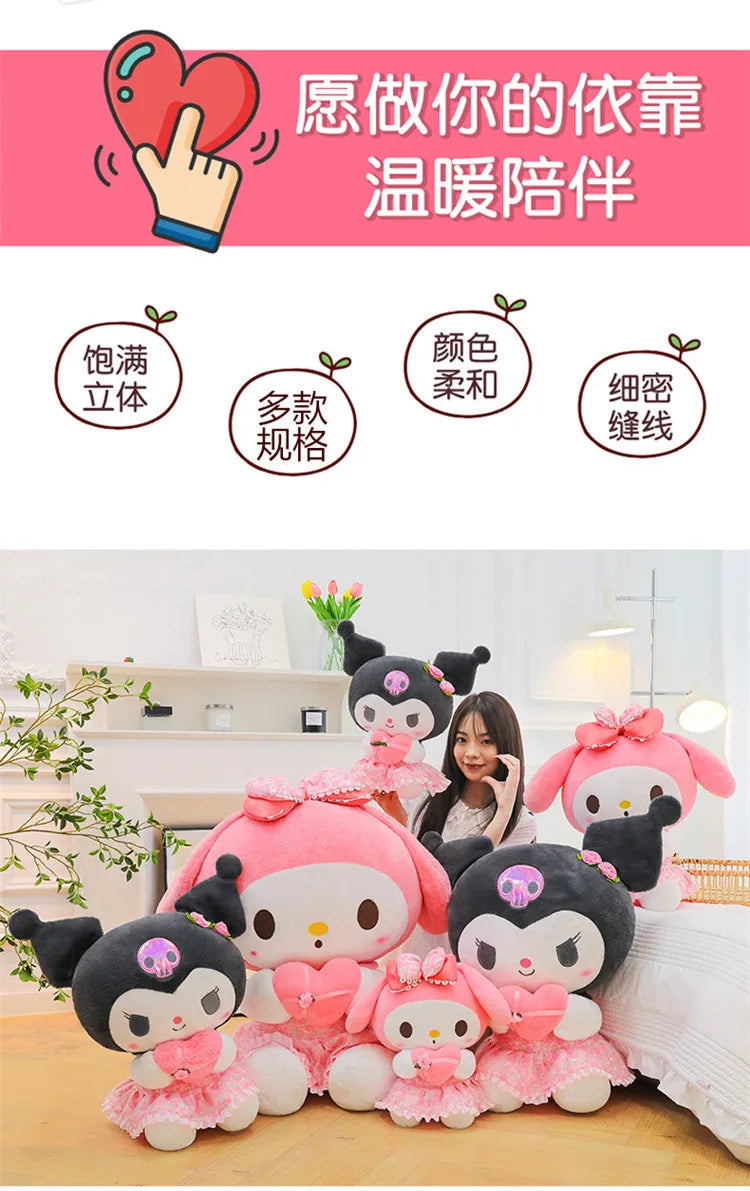 Kawaii Hello Kitty Plush Toy Cute Filled Doll for Kids Birthday Gift Lovely My Melody Kuromi Floral Stuffed Animal Soft Large