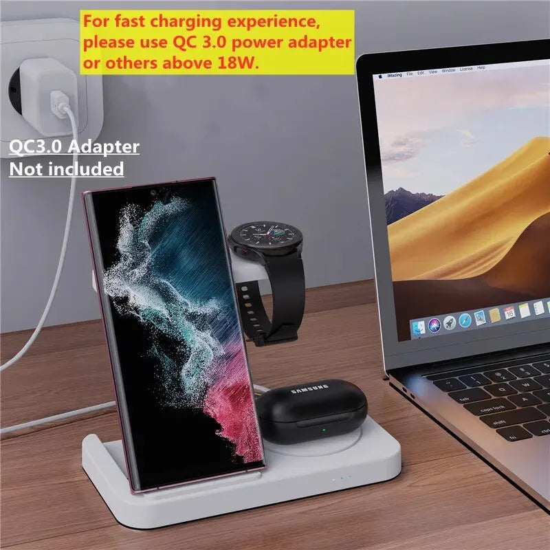 4 In 1 Wireless Charger Stand For iPhone 15 14 13 12 Samsung S23 S22 Ultra Note Galaxy Watch Foldable Fast Charging Station Dock