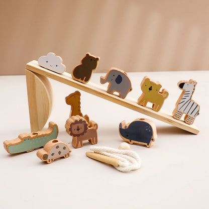 Baby Animal Threading Toys Wooden Seesaw Toys Blocks Board Games Montessori Hands-on Ability Educational Children Blocks Gifts