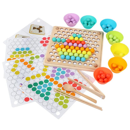 Montessori Early Education Baby Hand Movement Training Color Cognition Bead Clipping Wooden Toys for Children Game