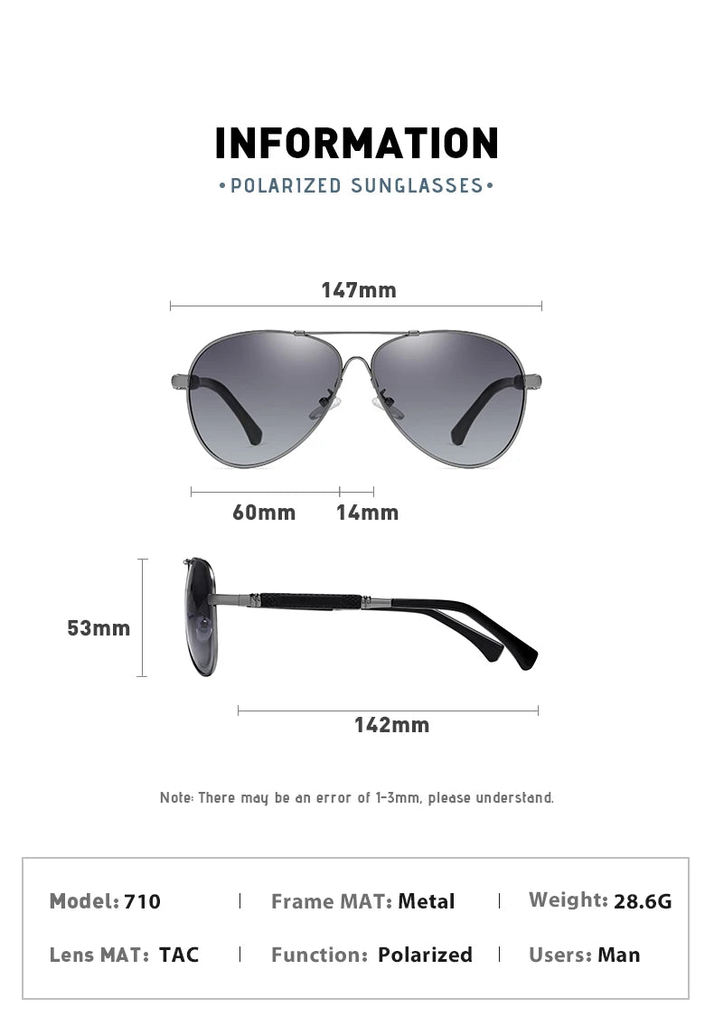 Titanium Memory Metal Photochromic Polarized UV400 Pilot Sunglasses for Men Women