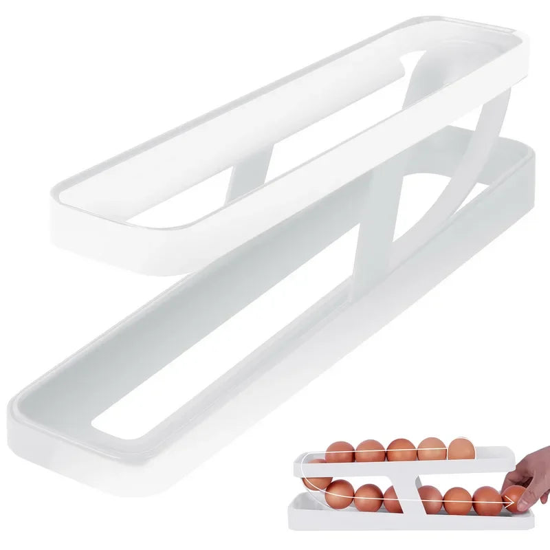 Automatic Rolling Egg Holder Rack – Refrigerator Egg Storage Box Kitchen Fridge Organizer