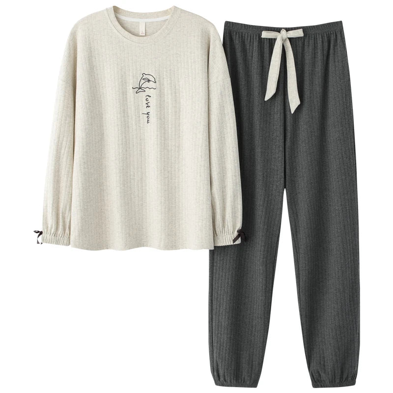 Women’s Winter Corduroy Cotton Pajama Set – Cute, Comfortable, Loose Long Sleeve Loungewear