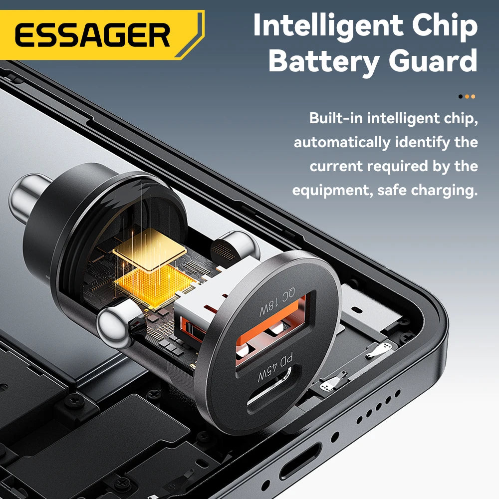 45W Mini USB-C + USB Fast Car Charger (PD 3.0 + QC 3.0)