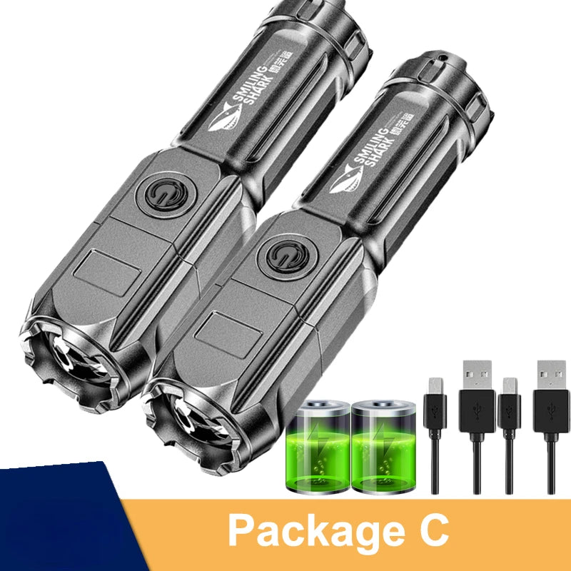Portable LED Flashlight Rechargeable USB Zoom Torch 18650 Waterproof Tactical Light