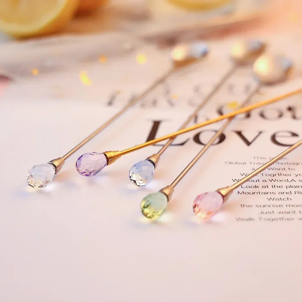 4pcs Diamond Coffee Spoon Stainless Steel Long Stirring Spoon Exquisite Crystal Teaspoon for Cafe Ice Cream Dessert Cocktail Mug