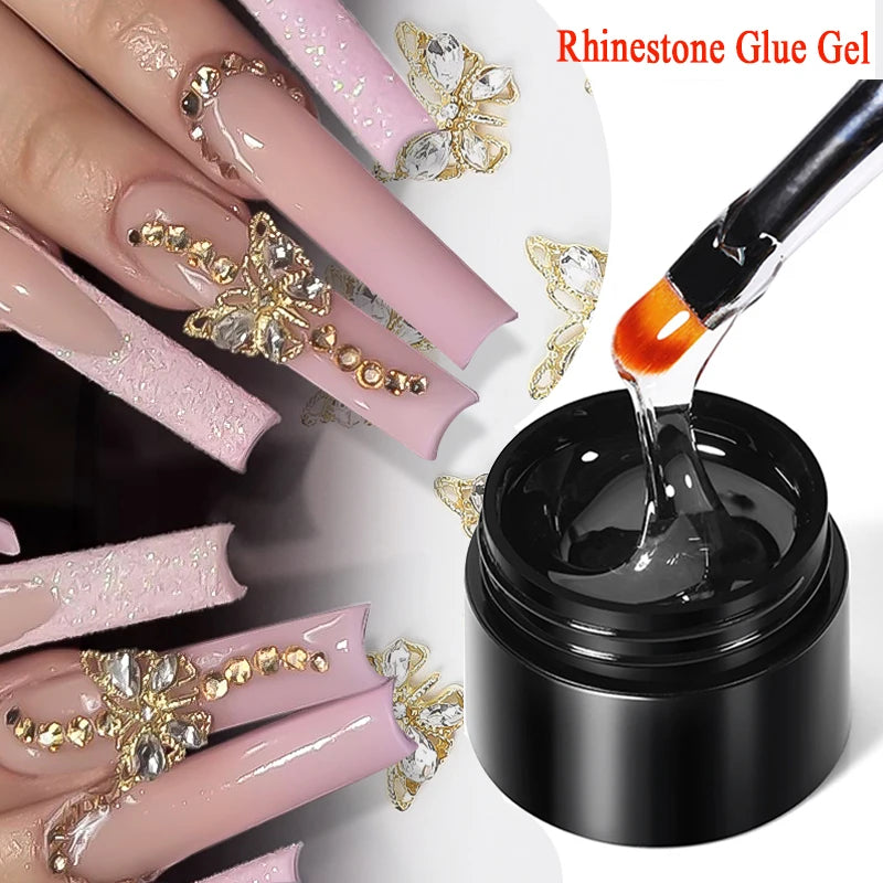 3PCS Rhinestones Glue Gel Set Mirror Nail Powder With Nail Liner Brush UV LED Transparent Adhesive Glue Gel