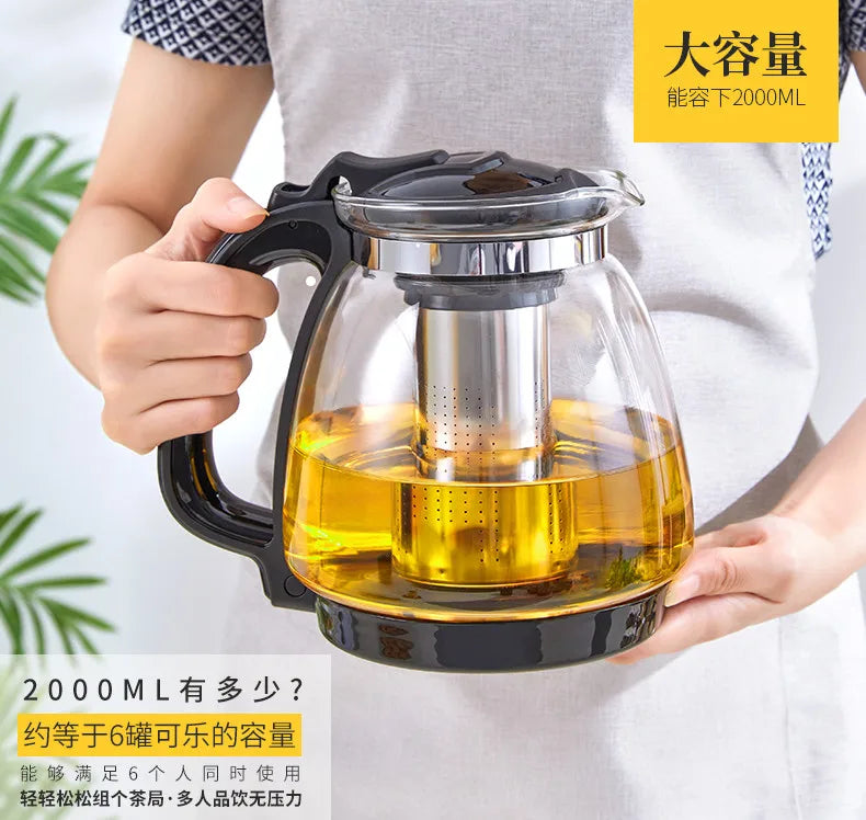 Heat Resistant Glass Teapot with Stainless Steel Strainer Large Capacity Tea Kettle 1.5L