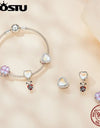925 Sterling Silver Rainbow Crystal Lucky Clover Bead Heart Charm Bear Pendant