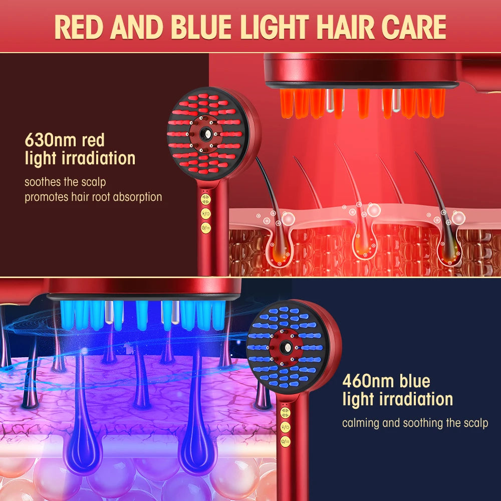 Electric Massage Comb Micro Current  Soothes Scalp EMS Red and Blue Light Spray CombEssential Oil Liquid Applicator