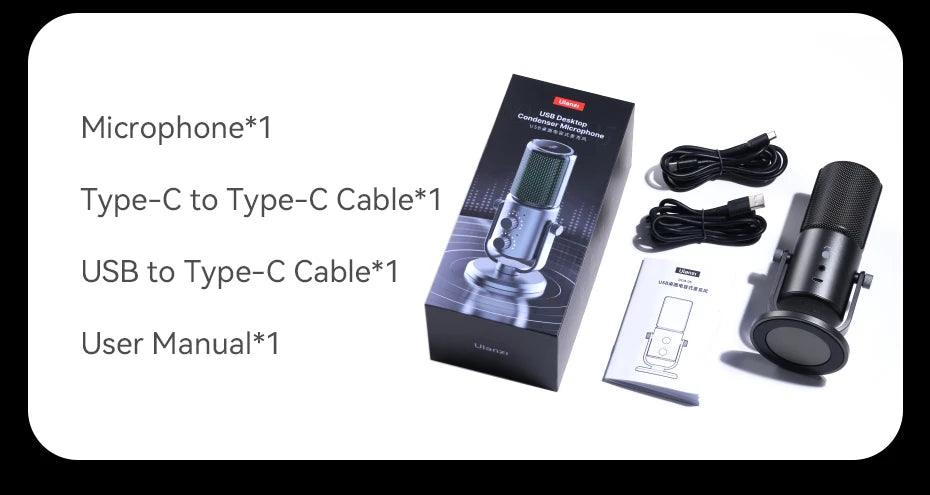 Condenser Microphone Cardioid Pattern Microphone Real-Time Monitoring for Smartphone Laptop Computer  40Hz-20KHz