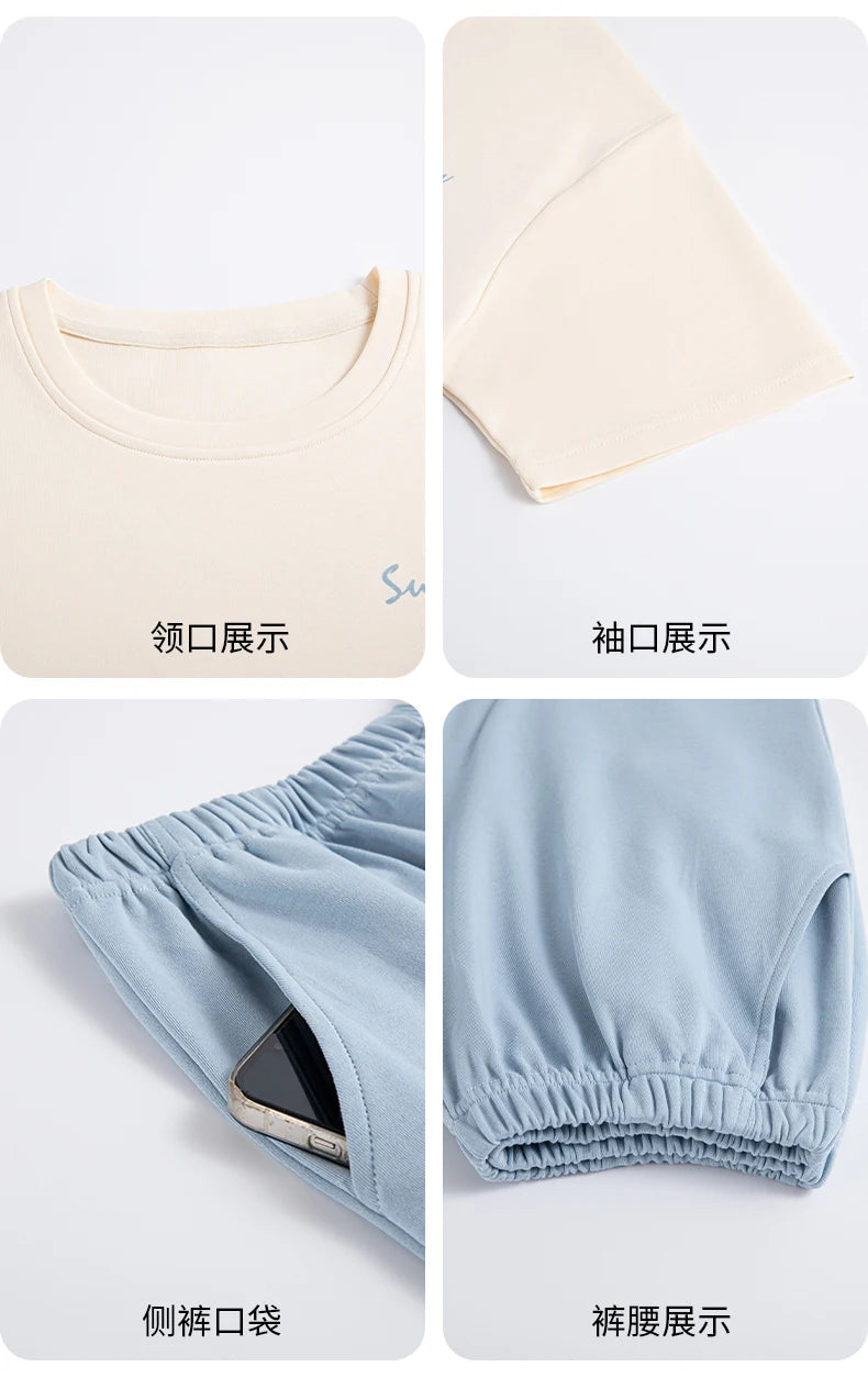 2-Pcs Women’s Cotton Pajama Set – Breathable Short Sleeve Summer Sleepwear with Cute Prints