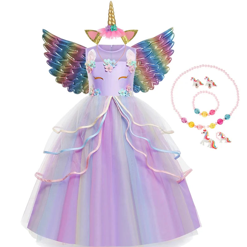 Unicorn Flower Applique Princess Ball Gown Dress