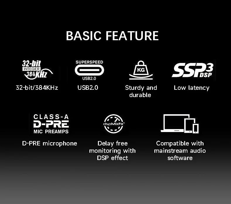 2 Channel USB Audio Interface Mixer For Guitar Recording And Studio Streaming