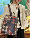 Patchwork Leather Backpacks Large Capacity Travel School Bag Retro Shoulder Bag Bagpack